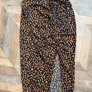 Lucy Paris Navy and Orange-Brown Leopard Print Midi Skirt - New Without Tags